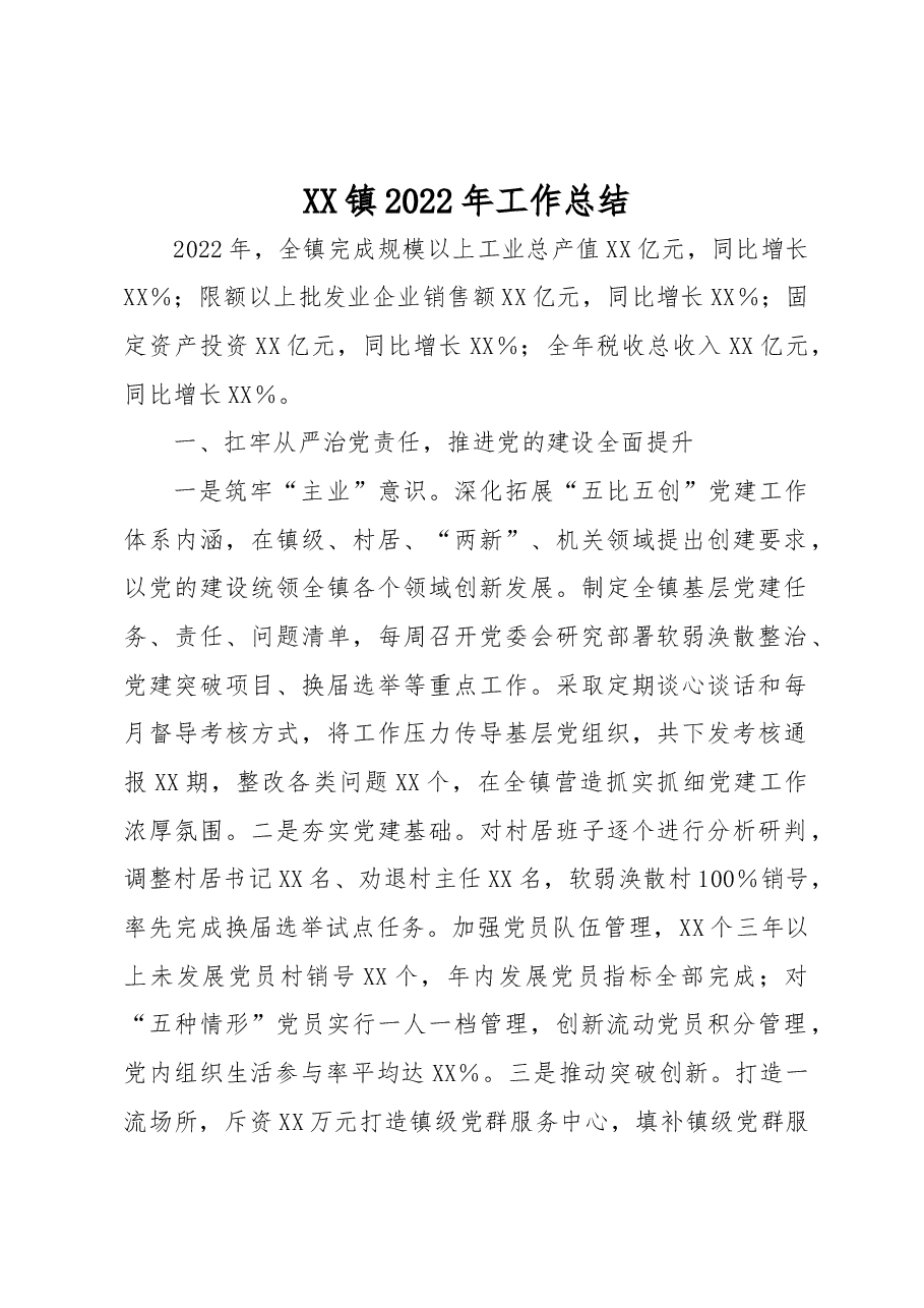 X镇2022年度工作总结.docx,第1页预览