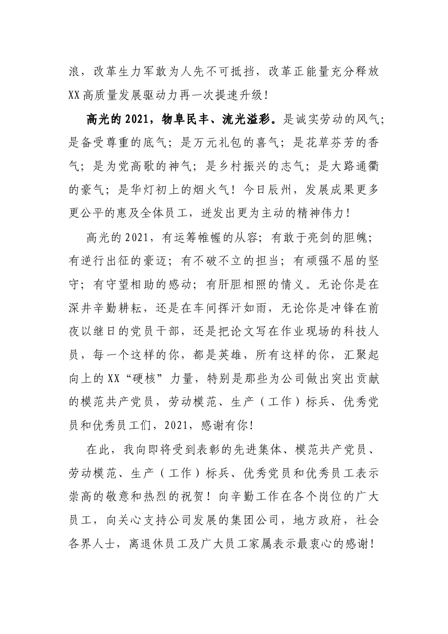 公司董事长在2021年度总结表彰大会上的致辞.docx，第3页预览