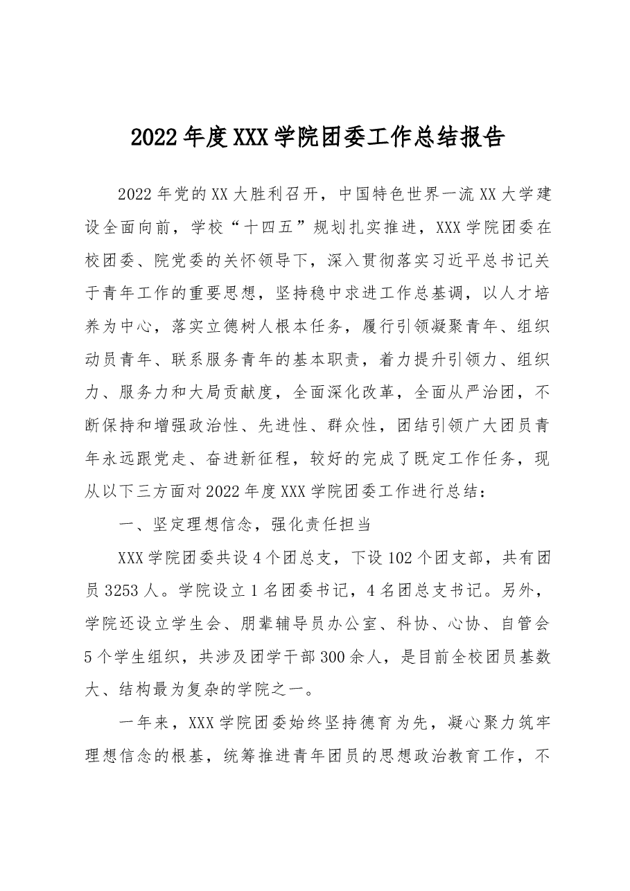 2022年度XXX学院团委工作总结报告.docx,第1页预览