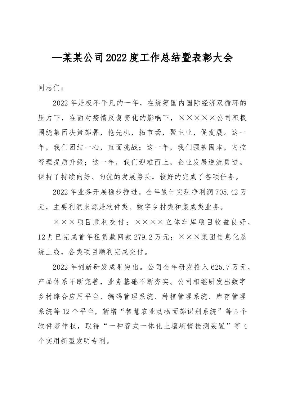 —某某公司2022度工作总结暨表彰大会.docx,第1页预览
