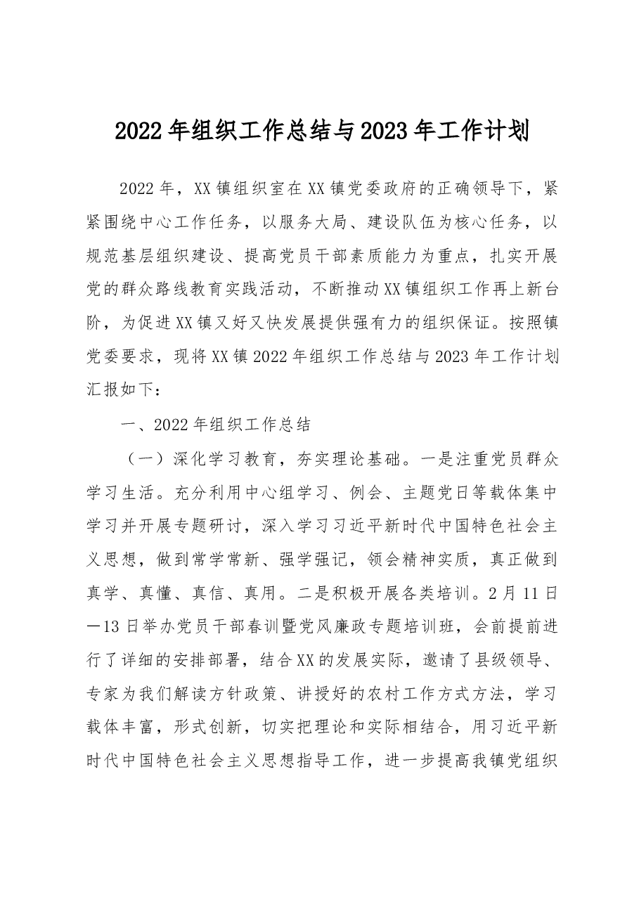 2022年组织工作总结与2023年工作计划.docx,第1页预览