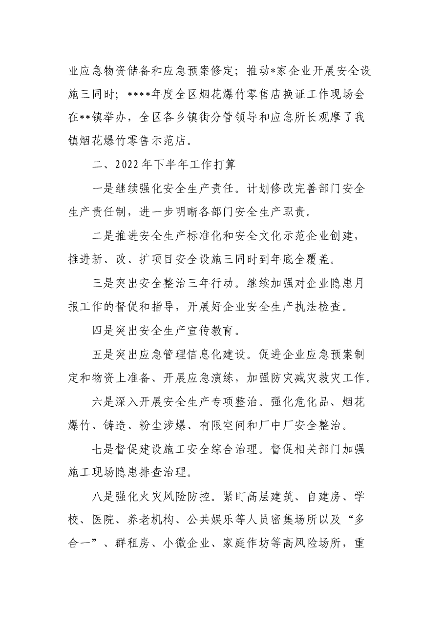 2022年上半年安全工作总结及下半年工作计划(镇乡).docx,第2页预览