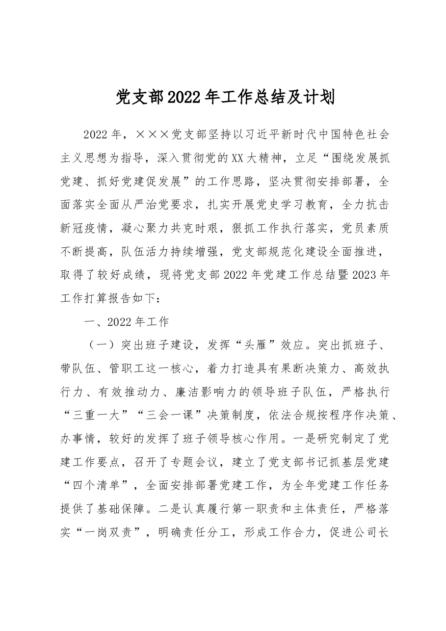 党支部2022年工作总结及计划.docx,第1页预览