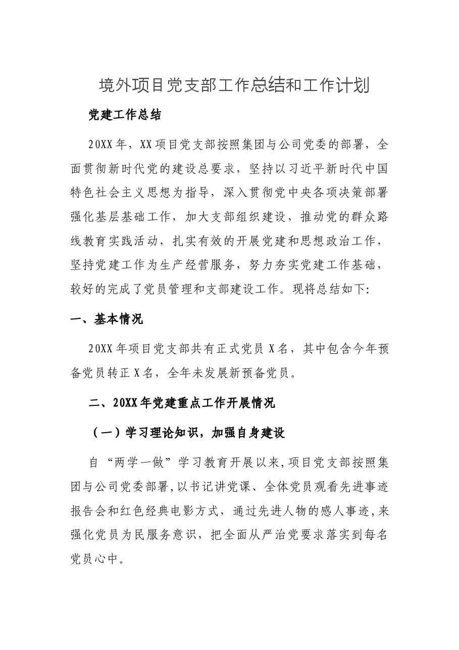 境外项目党支部工作总结和工作计划.docx，第1页预览