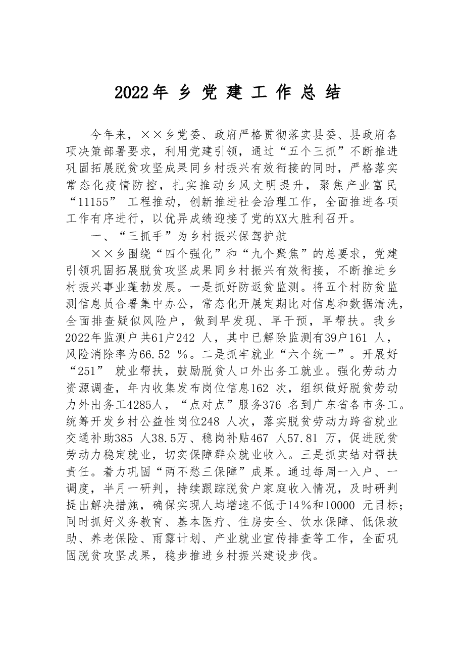 2022年乡党建工作总结.doc，第1页预览