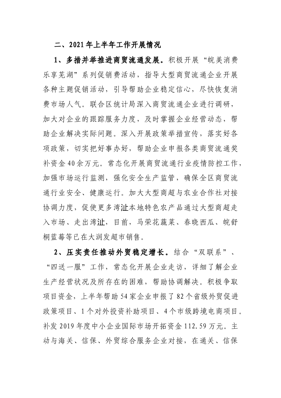 X区商务局2021年上半年工作总结和下半年工作计划.docx,第2页预览