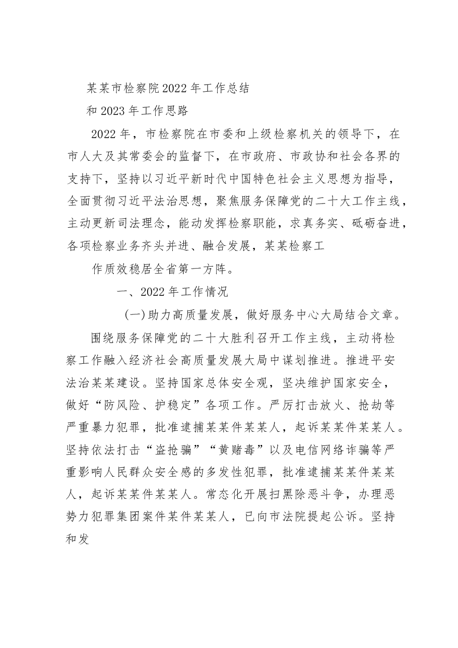 某某市检察院2022年工作总结和2023年工作思路.doc,第1页预览