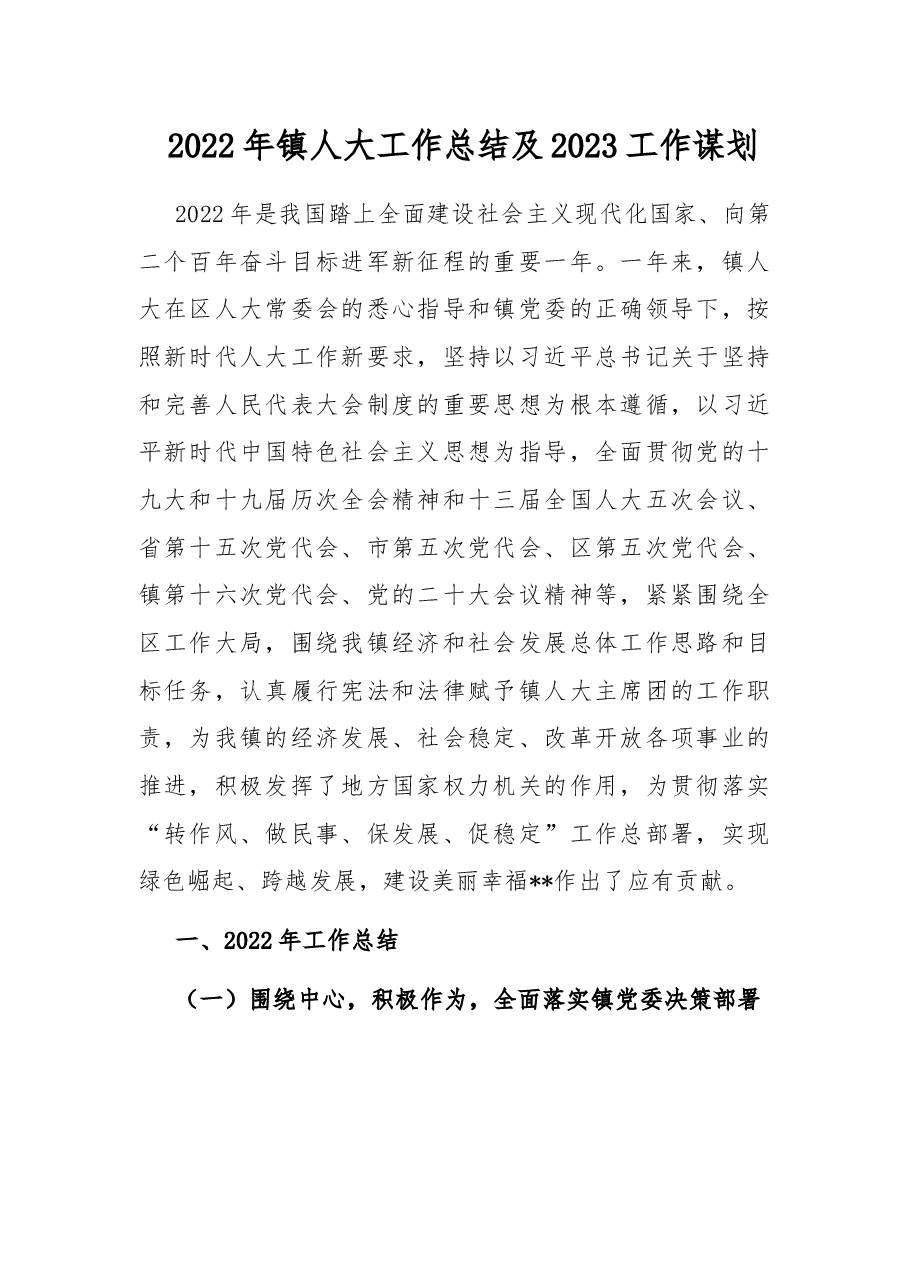 2022年镇人大工作总结及2023工作谋划.docx,第1页预览