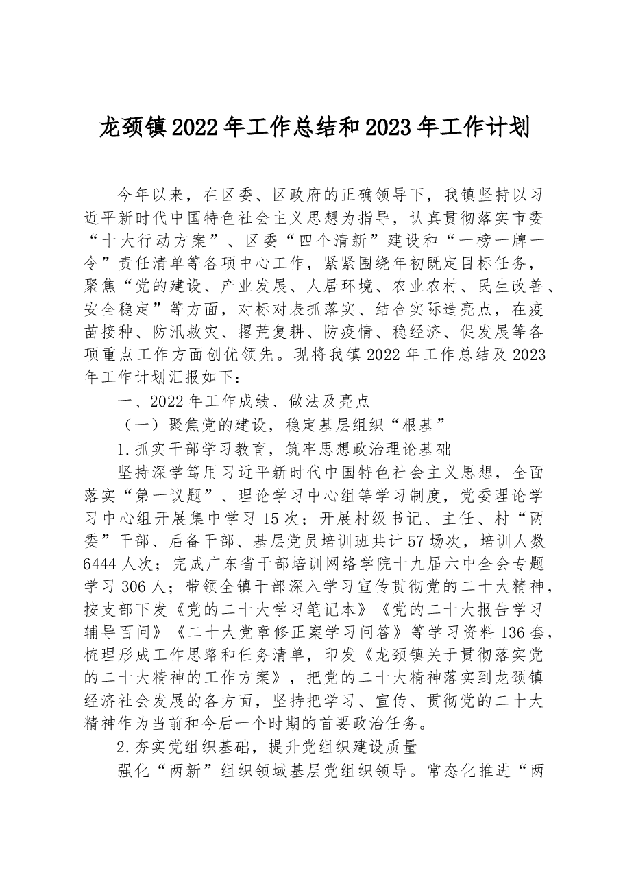 XX乡2022年工作总结和2023年工作计划.docx,第1页预览