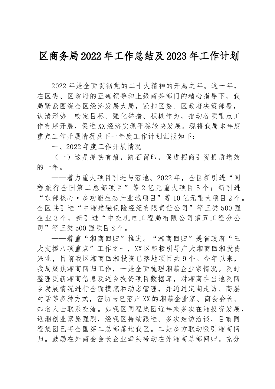 区商务局2022年工作总结及2023年工作计划.docx,第1页预览