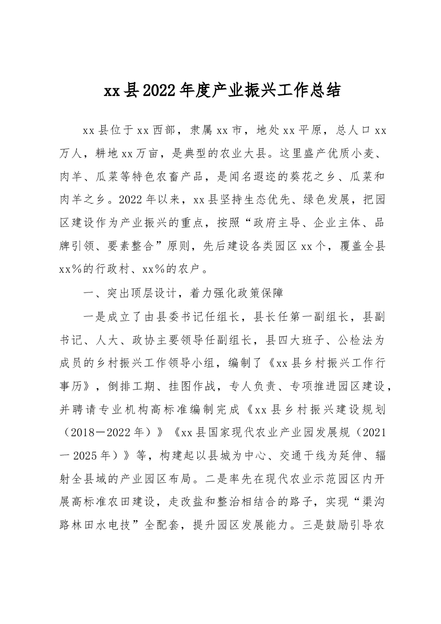 xx县2022年度产业振兴工作总结.docx,第1页预览
