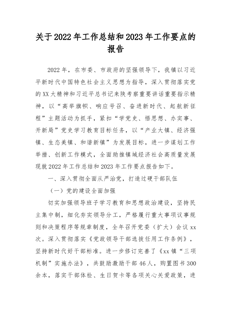 关于2022年工作总结和2023年工作要点的报告.docx,第1页预览