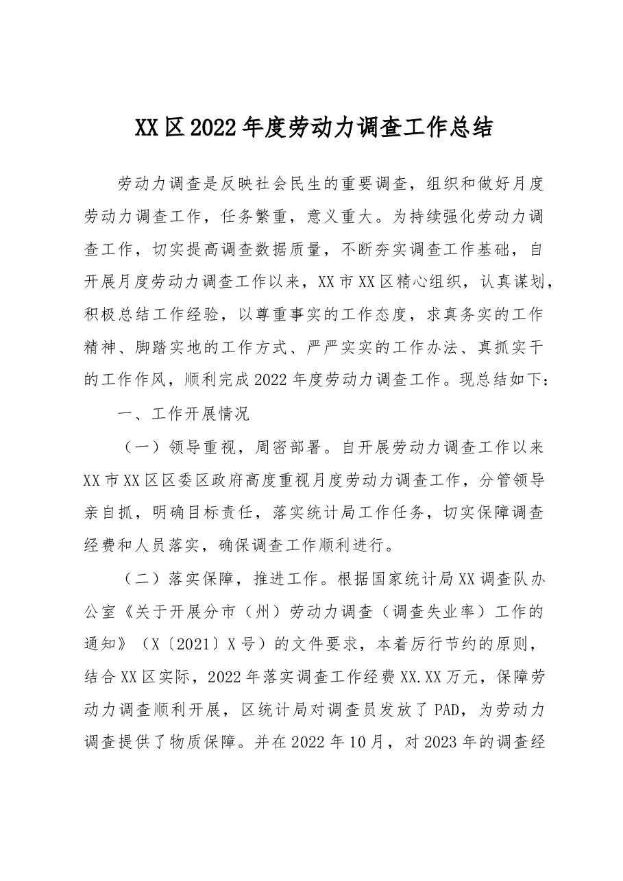 XX区2022年度劳动力调查工作总结.docx,第1页预览