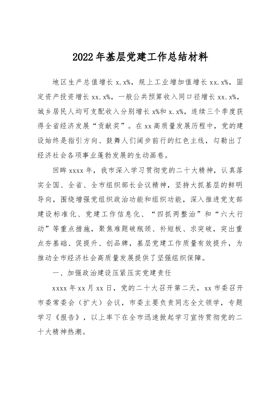 2022年基层党建工作总结材料.docx,第1页预览