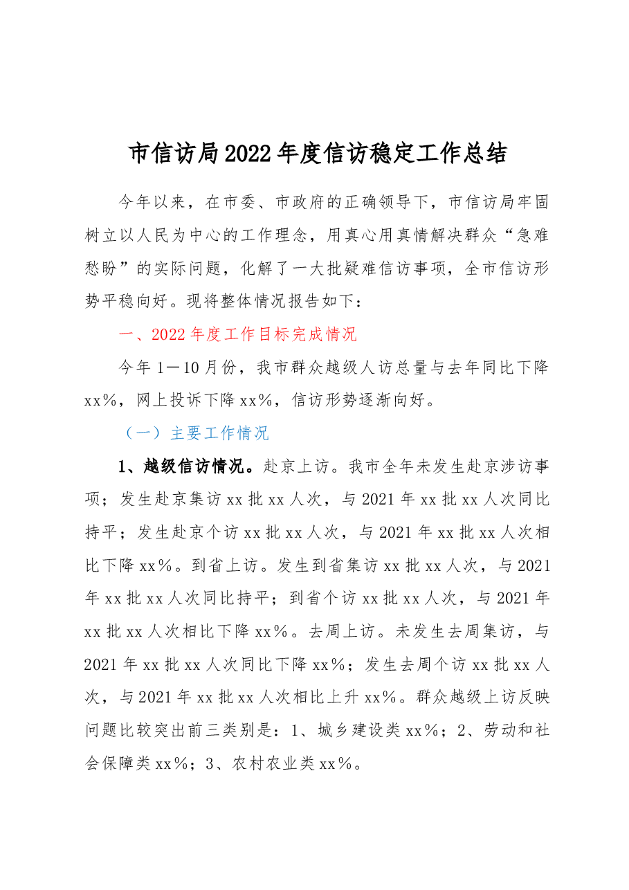 市信访局2022年度信访稳定工作总结.docx,第1页预览