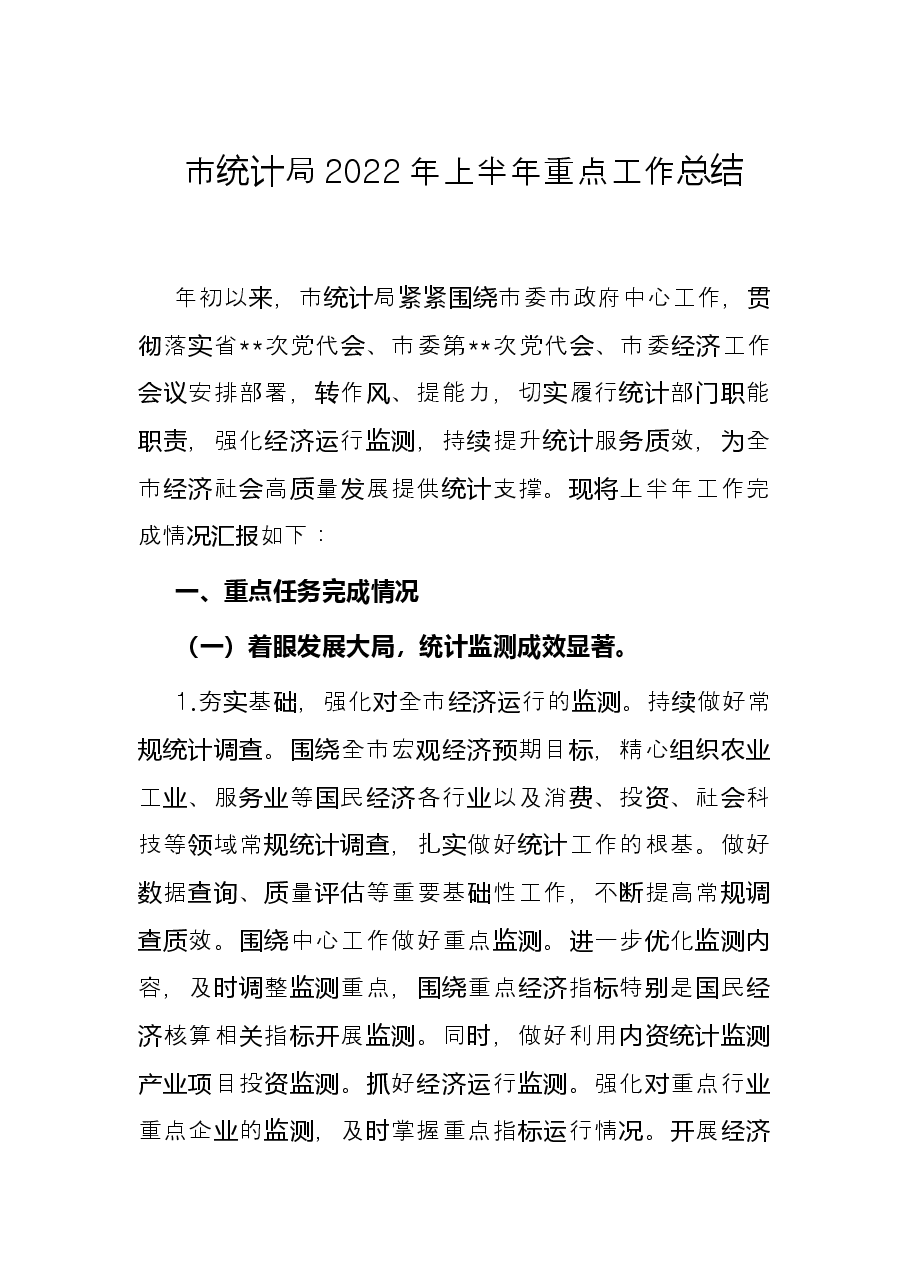 市统计局2022年上半年重点工作总结.docx,第1页预览