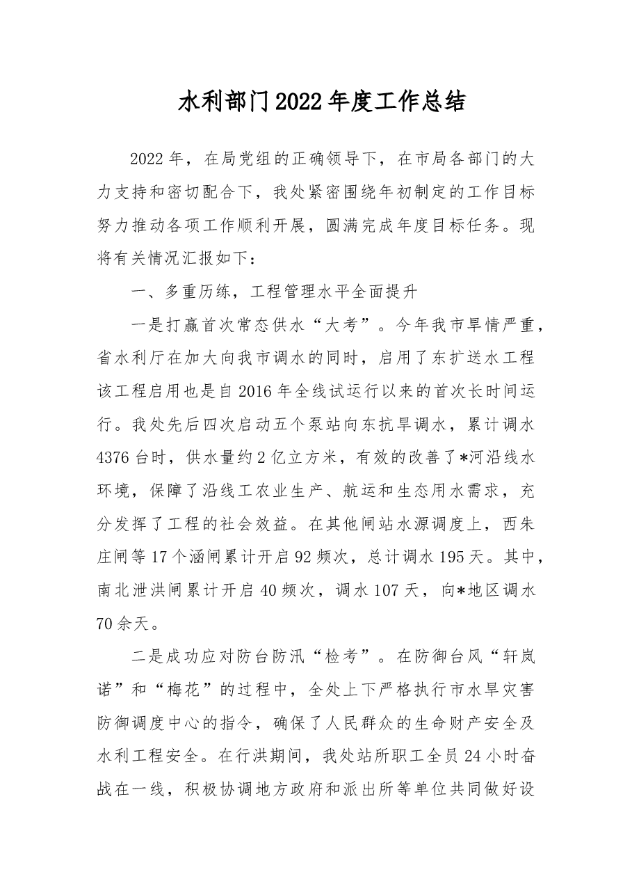 水利部门2022年度工作总结.docx，第1页预览