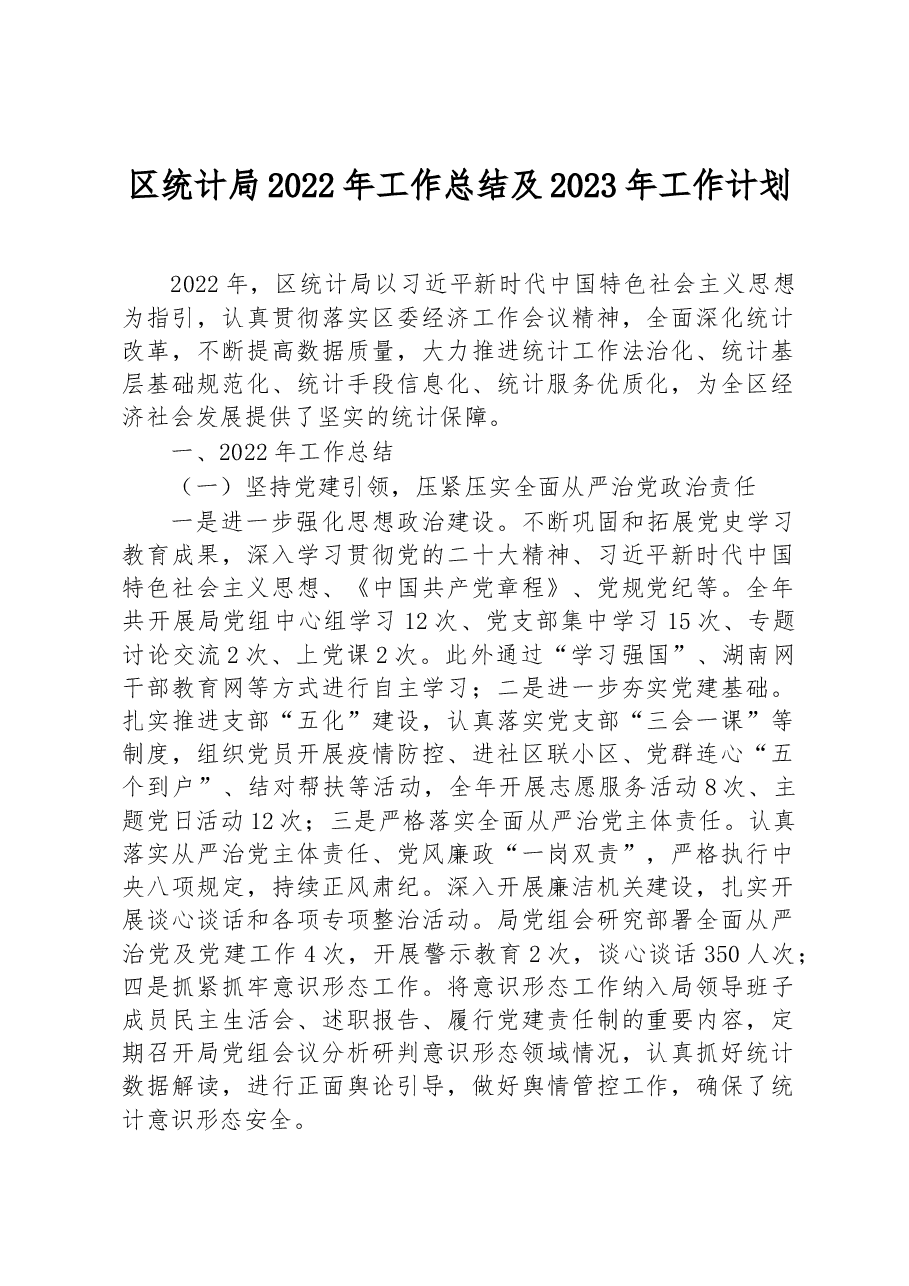 区统计局2022年工作总结及2023年工作计划.docx,第1页预览
