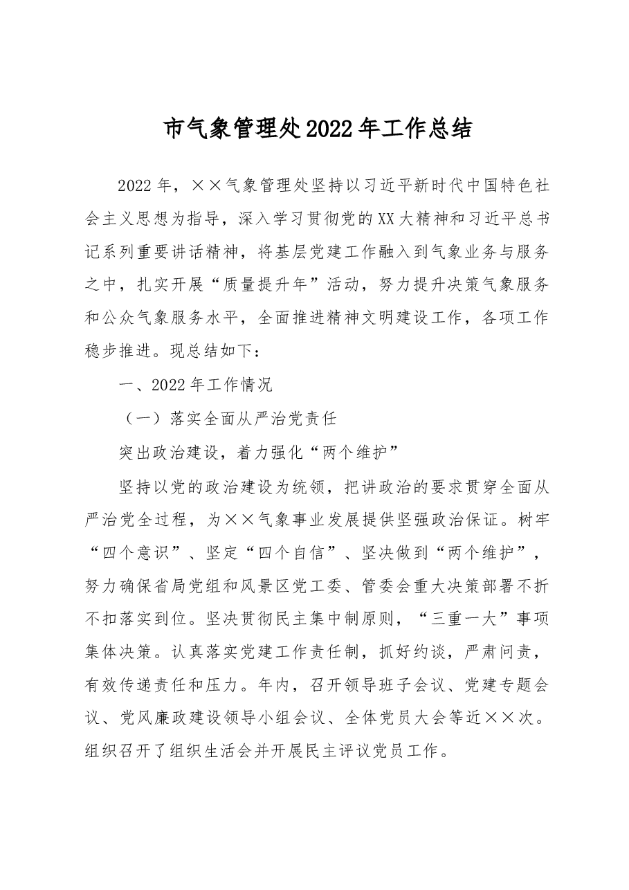 市气象管理处2022年工作总结.docx,第1页预览