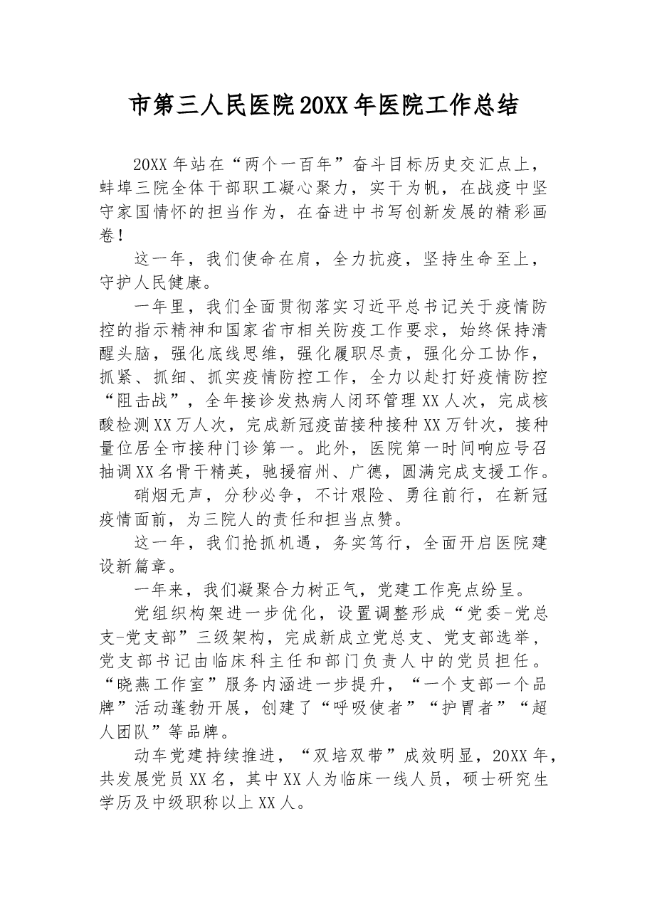 市第三人民医院20XX年医院工作总结.docx,第1页预览