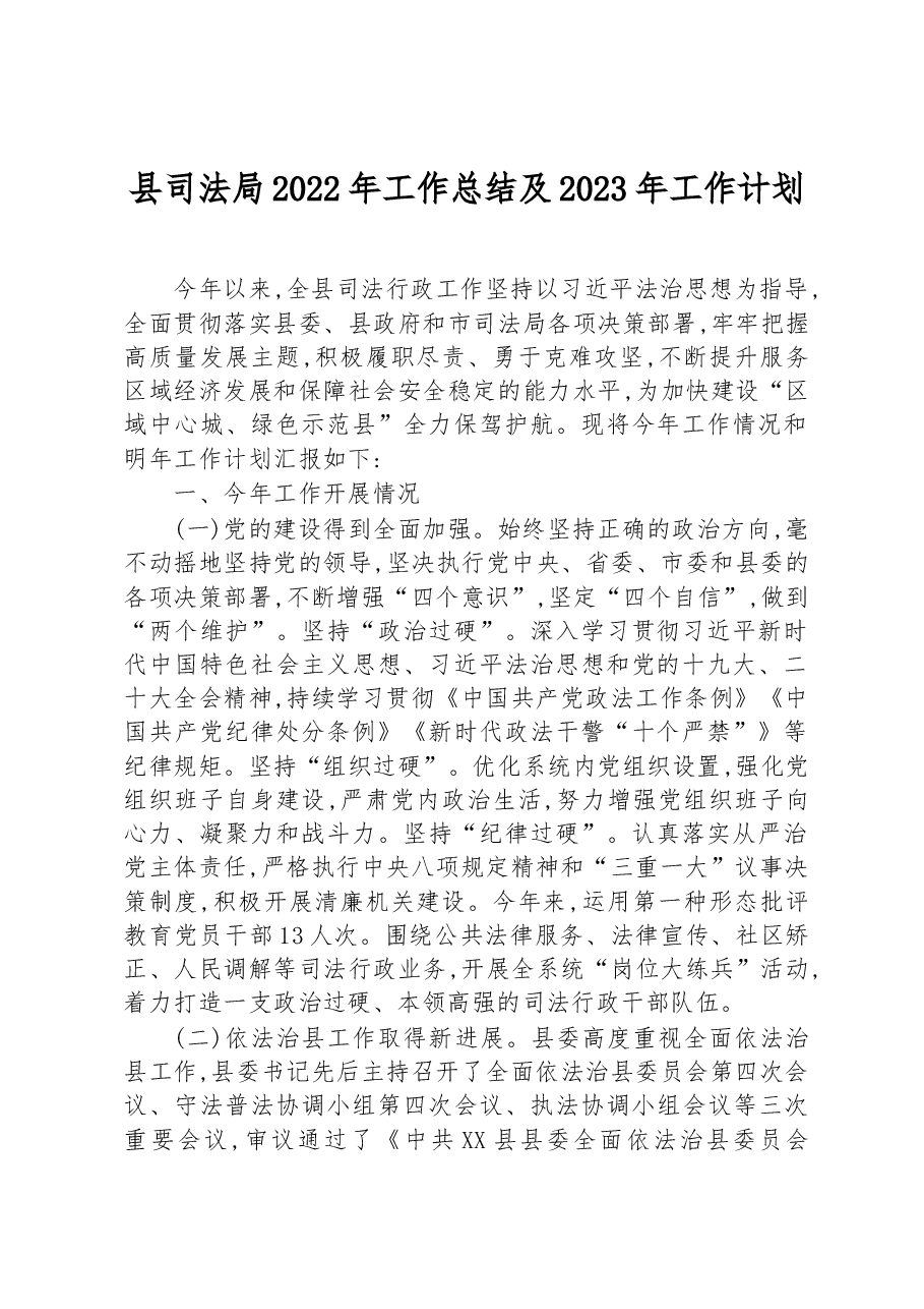 县司法局2022年工作总结及2023年工作计划.docx,第1页预览