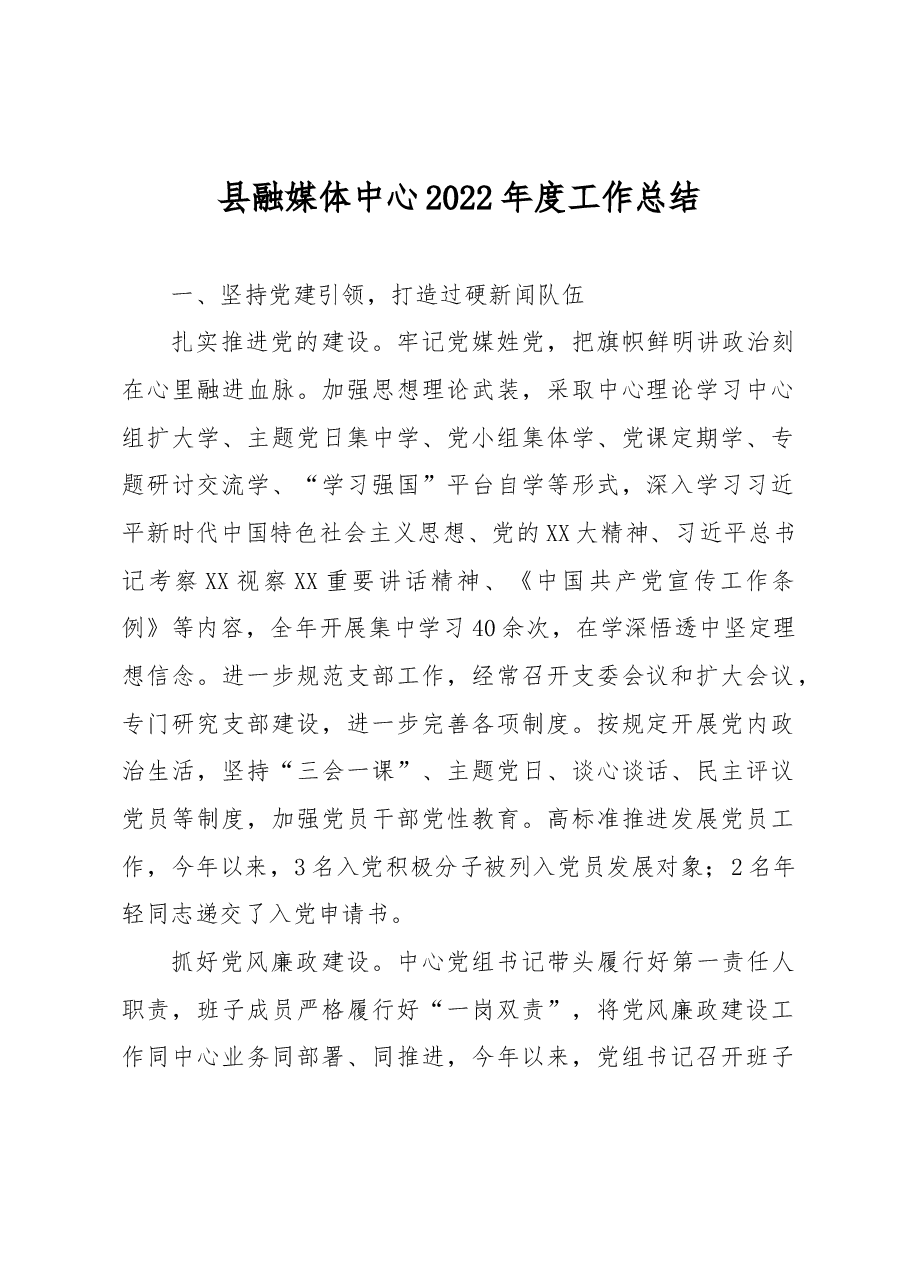 县融媒体中心2022年度工作总结.docx,第1页预览