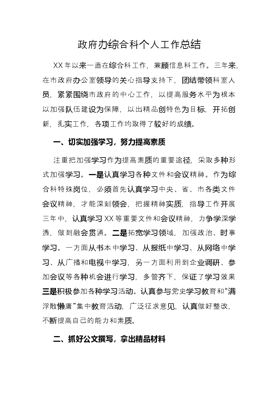政府办综合科个人工作总结.docx,第1页预览