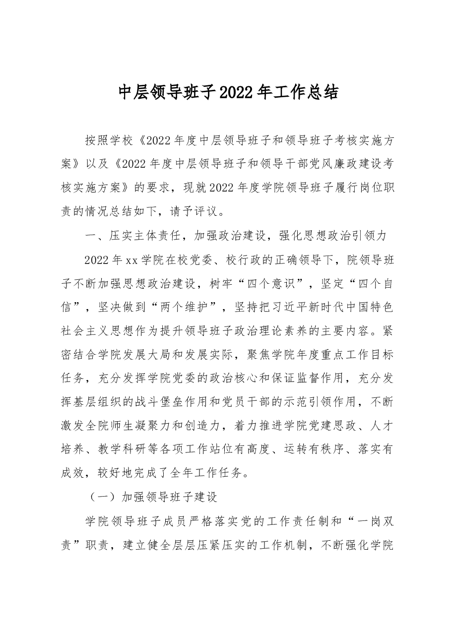 中层领导班子2022年工作总结.docx，第1页预览