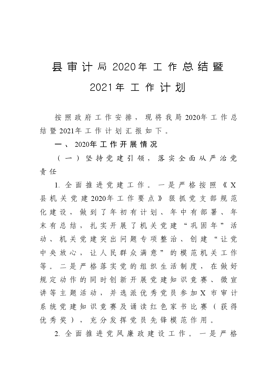 县审计局工作总结暨工作计划.docx,第1页预览