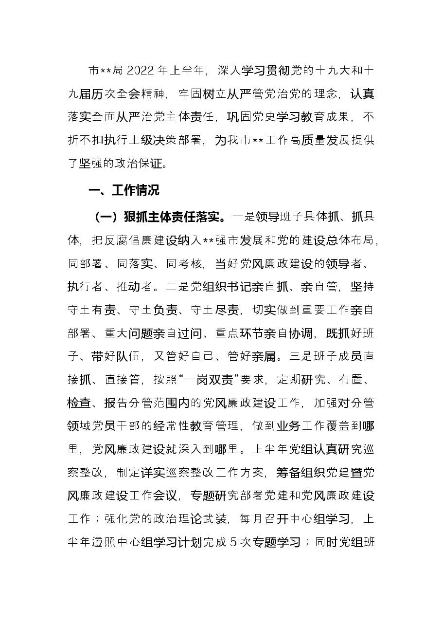 市局党组2022年上半年党风廉政建设工作总结.docx,第3页预览