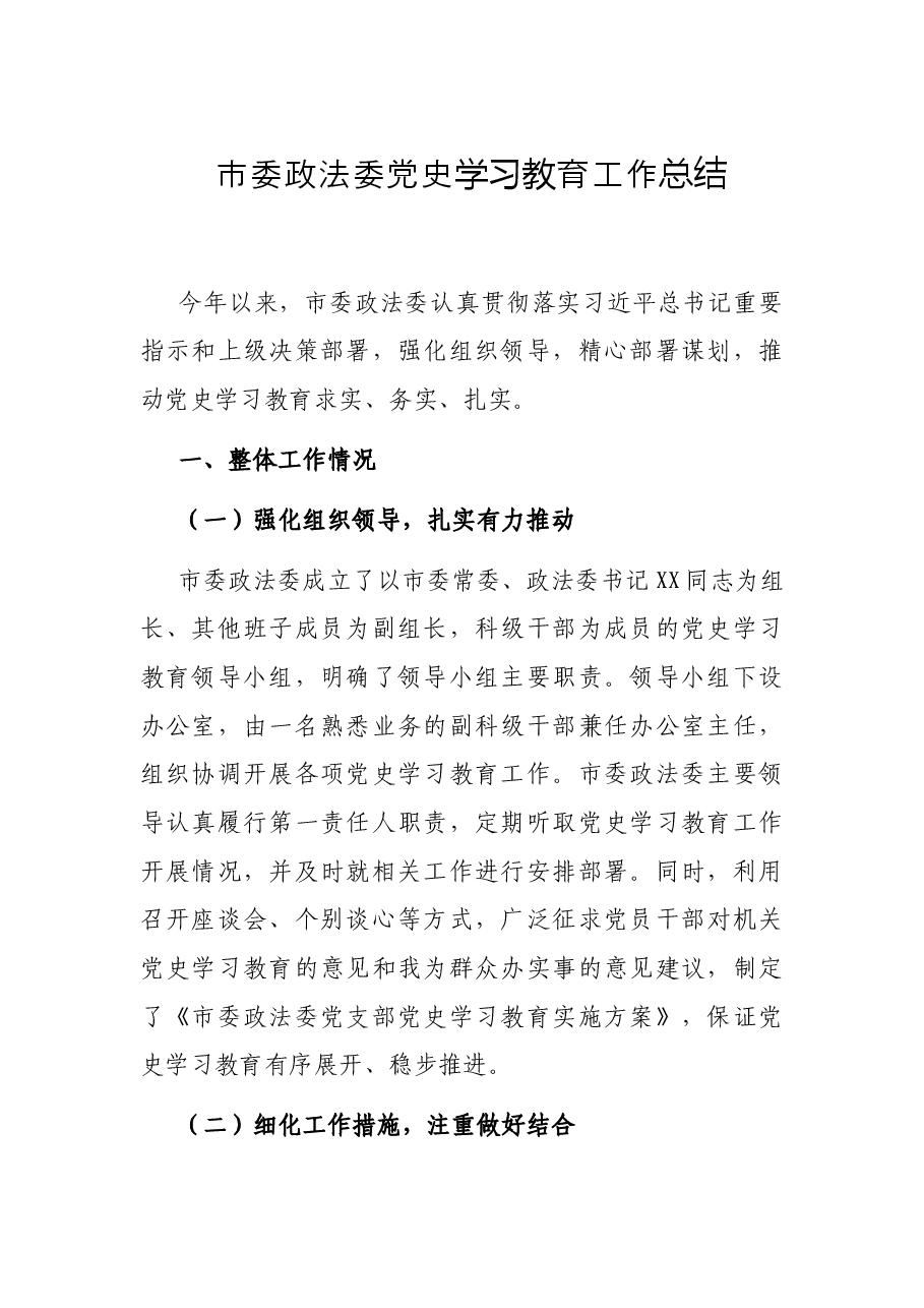市委政法委党史学习教育工作总结.docx,第1页预览
