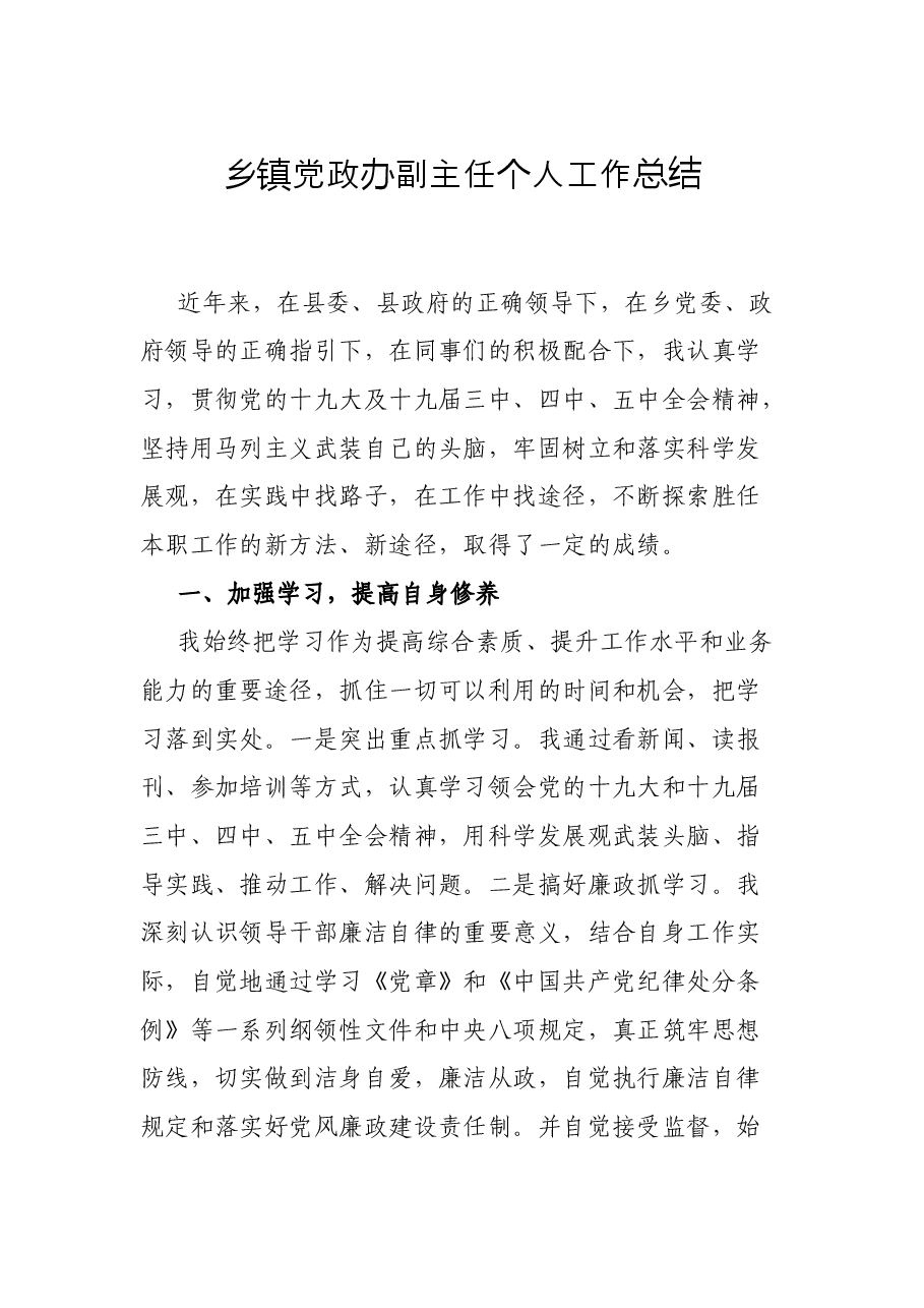 乡镇党政办副主任个人工作总结.docx,第1页预览