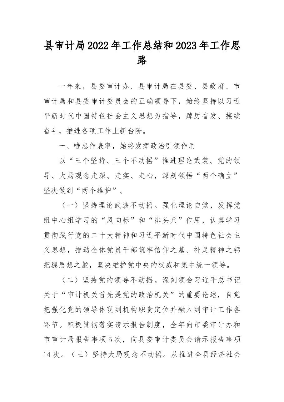 县审计局2022年工作总结和2023年工作思路.docx,第1页预览