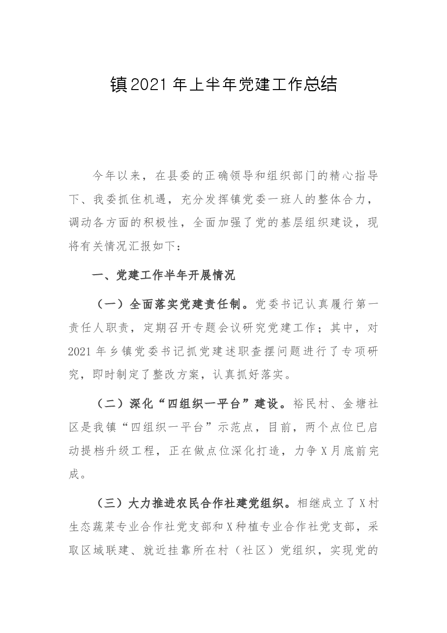 镇2021年上半年党建工作总结.docx,第1页预览