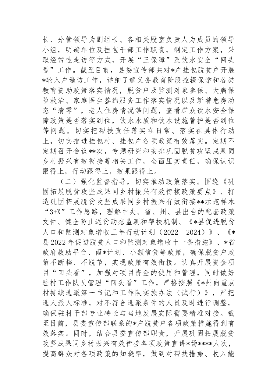 县委宣传部2022年巩固拓展脱贫攻坚成果重点工作“回头看”专项行动工作情况总结.docx,第3页预览