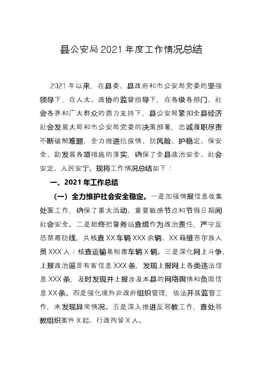 县公安局2021年度工作情况总结.docx,第1页预览