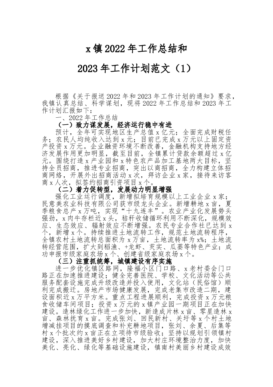 乡镇2022年工作总结和2023年工作计划.doc,第1页预览
