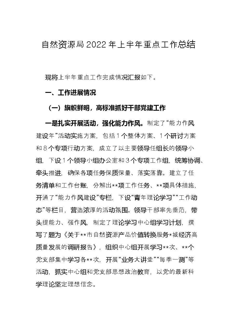 自然资源局2022年上半年重点工作总结.docx,第1页预览