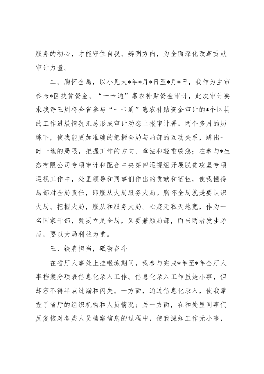 审计局干部挂职锻炼工作总结.docx,第2页预览