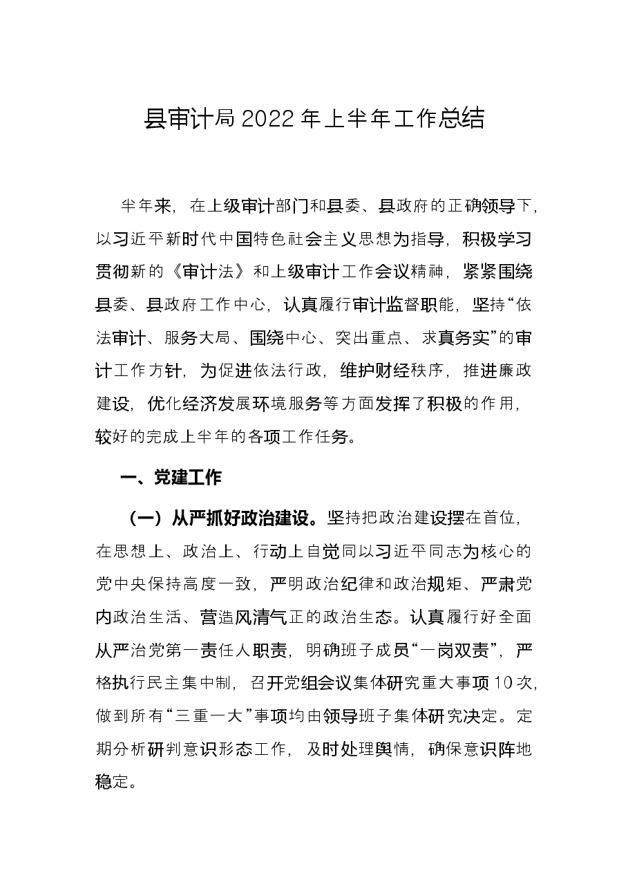 县审计局2022年上半年工作总结.docx,第1页预览