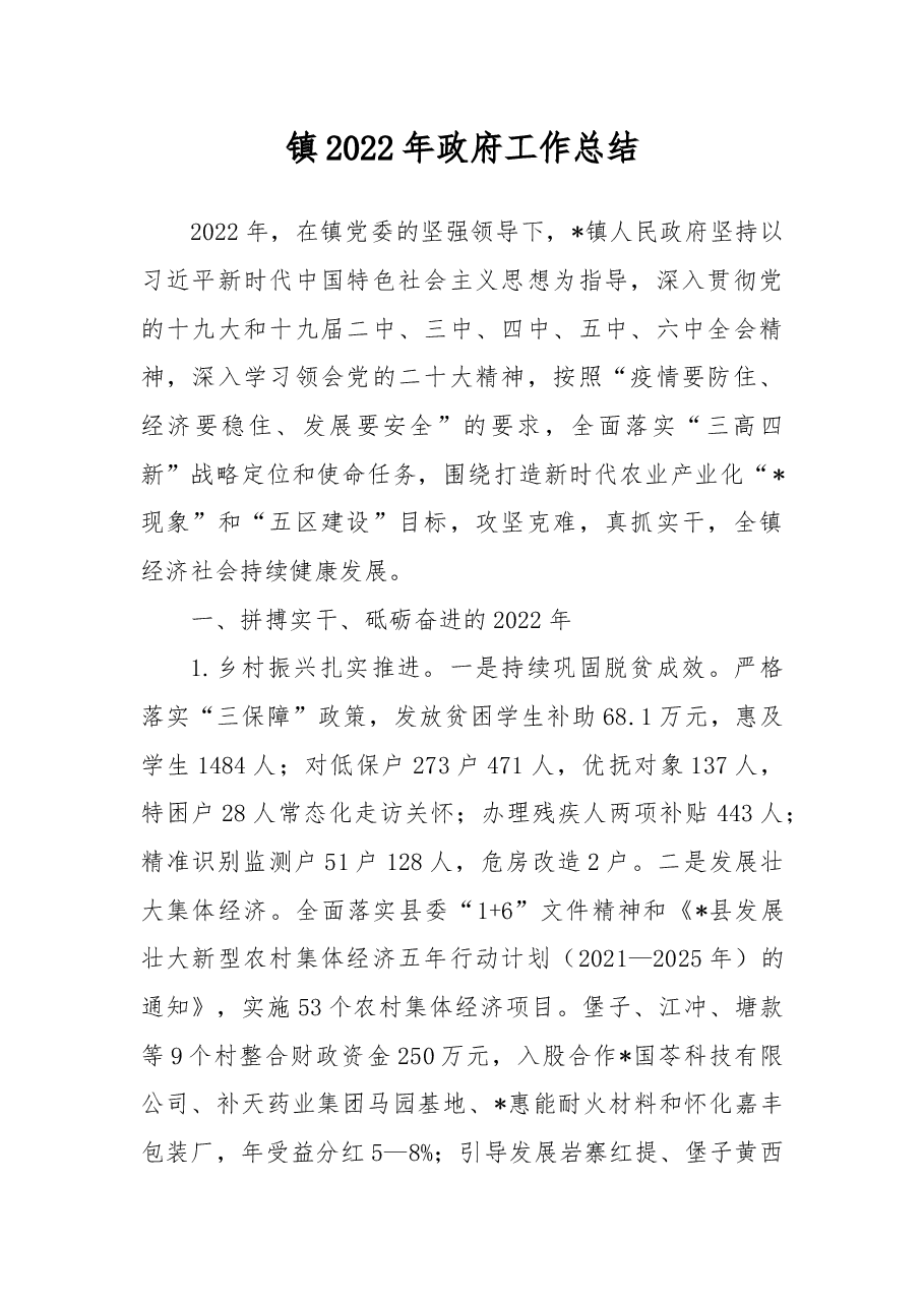 镇2022年政府工作总结.docx,第1页预览