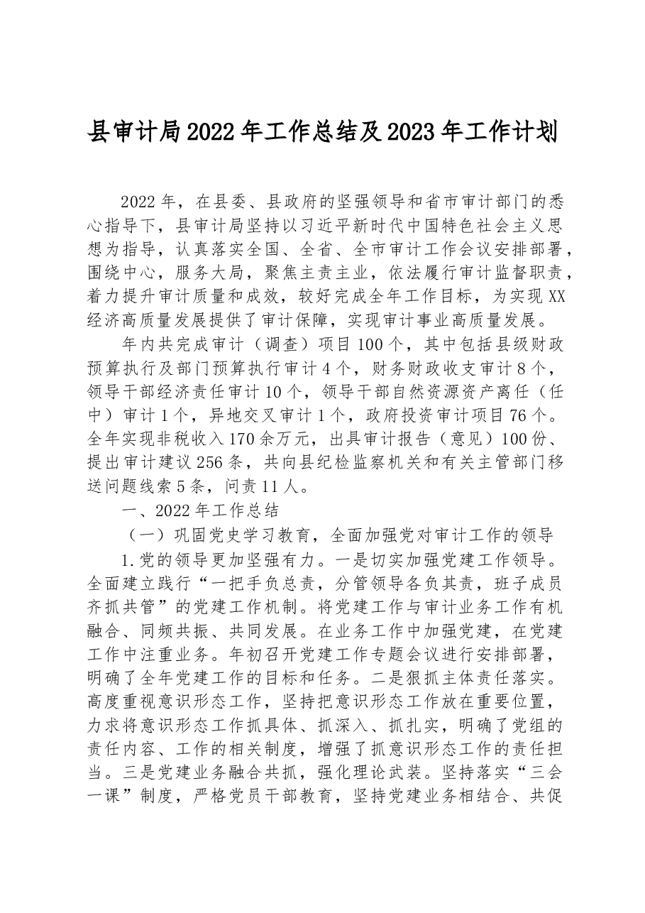 县审计局2022年工作总结及2023年工作计划.docx,第1页预览