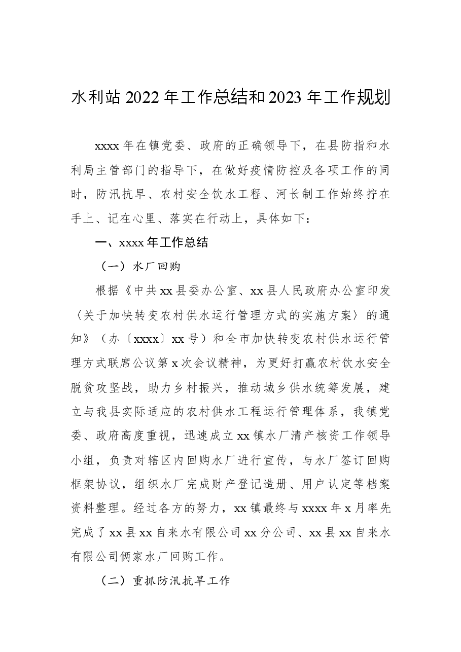 水利站2022年工作总结和2023年工作规划.docx,第1页预览
