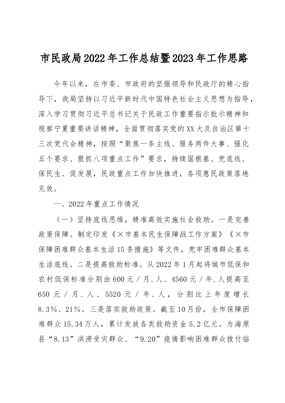 市民政局2022年工作总结暨2023年工作思路.docx,第1页预览