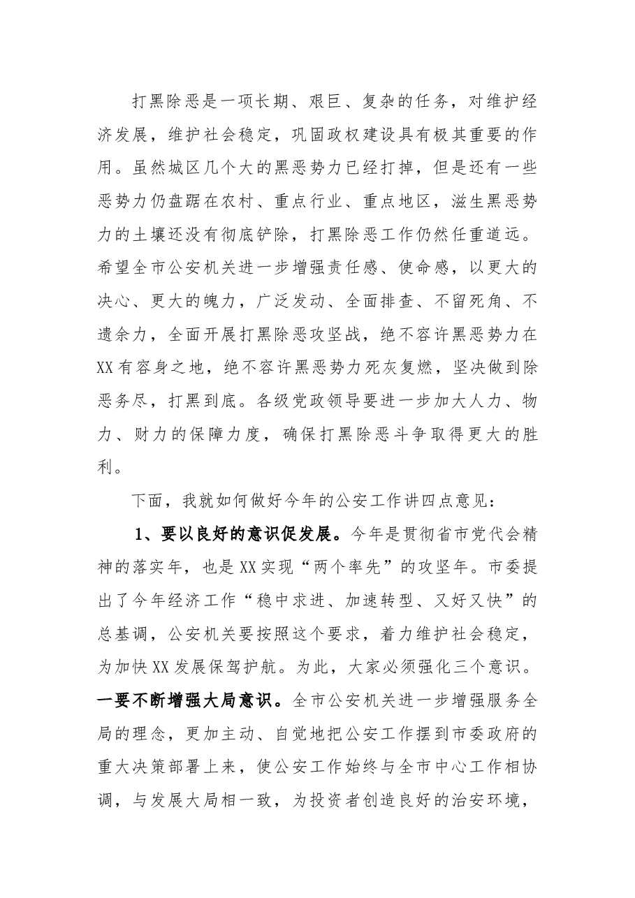 市委书记XXX在全市公安机关“打黑除恶”总结表彰暨XX年公安工作大会上的讲话.docx，第2页预览