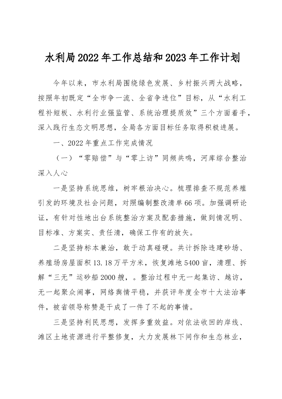 水利局2022年工作总结和2023年工作计划.docx,第1页预览