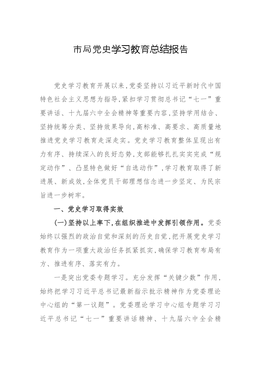 市局党史学习教育总结报告.docx,第1页预览