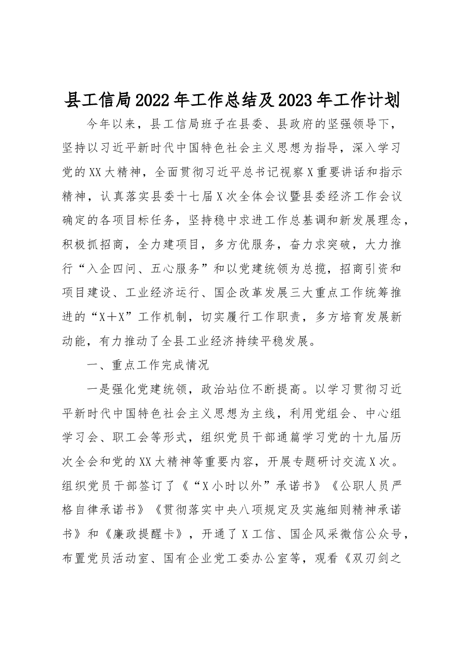 县工信局2022年工作总结及2023年工作计划.docx,第1页预览