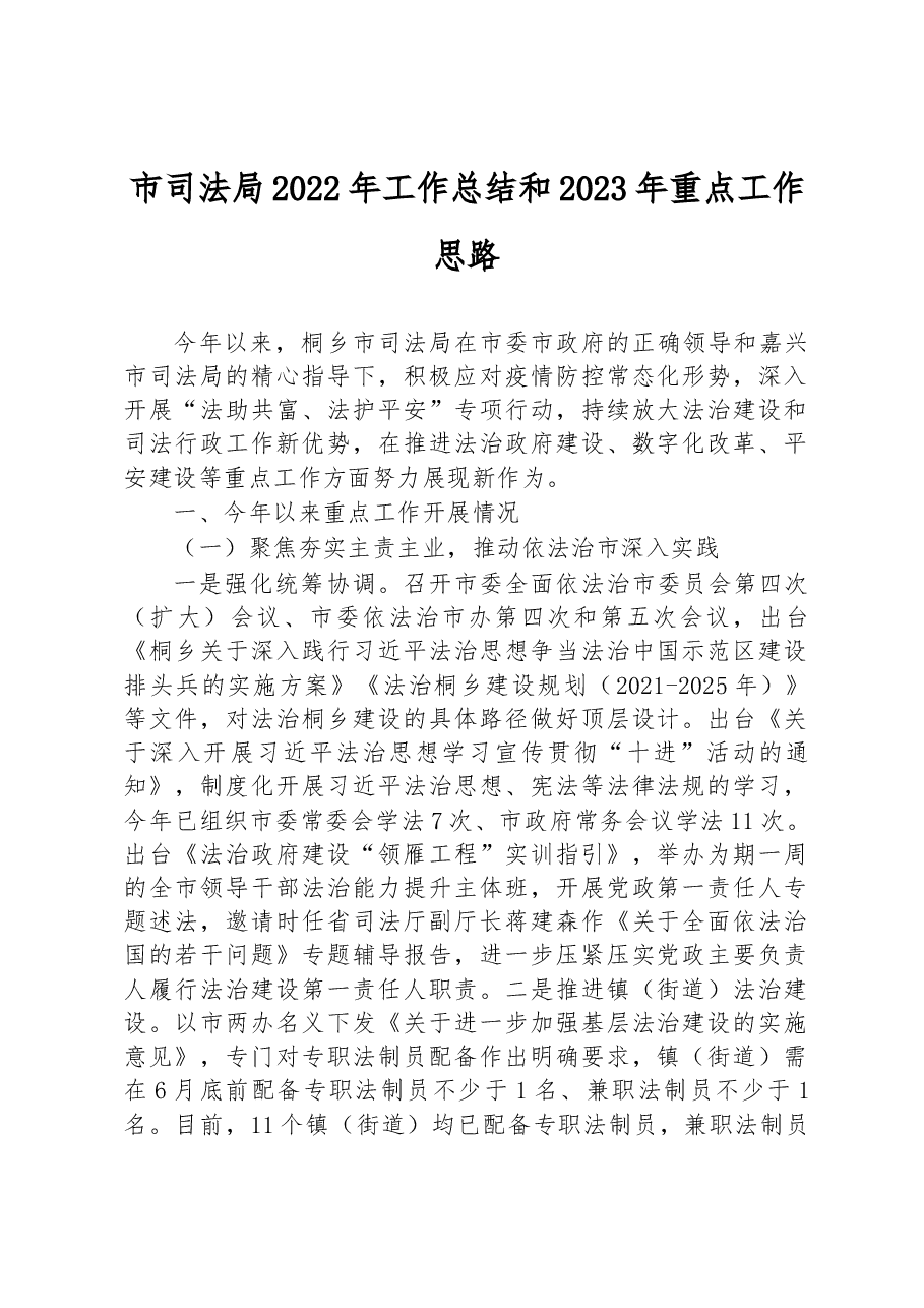 市司法局2022年工作总结和2023年重点工作思路.docx,第1页预览