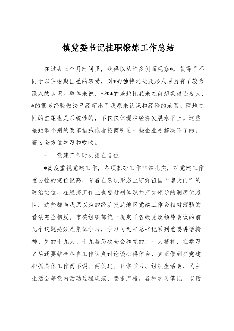镇党委书记挂职锻炼工作总结.docx,第1页预览